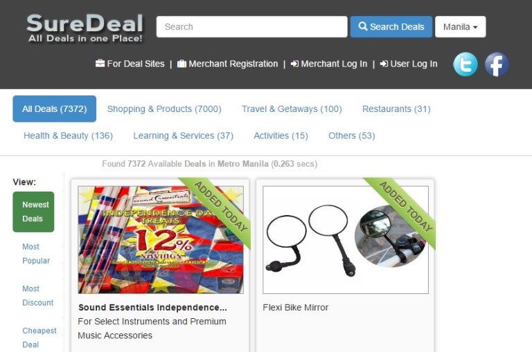 SureDeal Home Page Screenshots